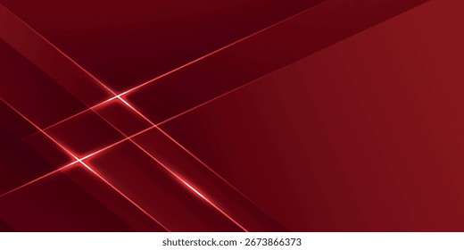 Abstrakter Hintergrund mit überlappenden Papierschnitt-Design von dunkelroten Farbverlauf und leuchtenden roten Linien. Vektorgrafik. Vol. 4