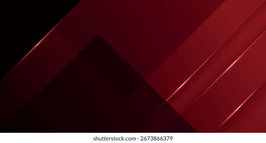 Abstrakter Hintergrund mit überlappenden Papierschnitt-Design von dunkelroten Farbverlauf und leuchtenden roten Linien. Vektorgrafik. Vol. 2