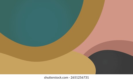 Fundo abstrato com sobreposição de círculos de corte de papel em uma paleta calma de azul-petróleo e rosa. Um design limpo e elegante com uma composição em camadas e efeito 3D.