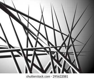 Abstract background with overlapping pointed, triangular shapes. Grayscale - Black and white version.