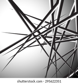 Abstract background with overlapping pointed, triangular shapes. Grayscale - Black and white version.