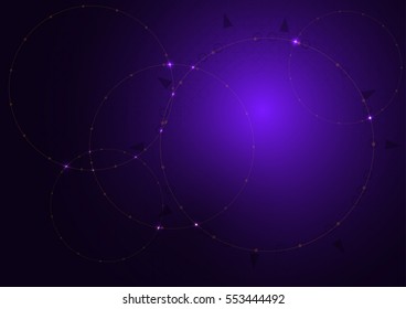Abstract background of overlapping rings illuminated glitter on the background grid