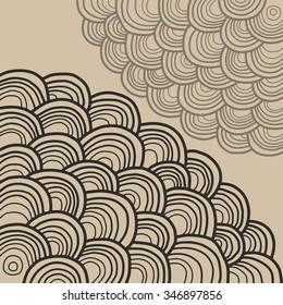 Abstract background of overlapping striped circles. Doodle design. Vector illustration.