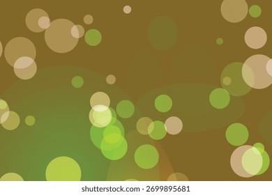 Fundo abstrato com sobreposição de círculos bokeh translúcidos e formas orgânicas em tons verdes e marrons.