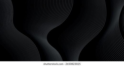 Abstract background with overlapping wavy lines decoration on dark space. Modern minimalist graphic design element cutout style concept for banner, flyer, card or brochure cover