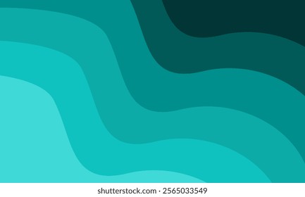 Abstract background with overlapping wavy shapes in shades of teal and turquoise.