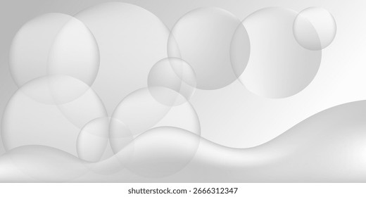 Abstract background with overlapping white circles transparent wavy lines. Vector illustration.