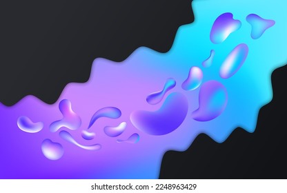 Abstract background with overlay effect. Neon colorful trendy wave for cover of banner or flyer. Modern blend holographic gradient backdrop. With 3d liquid lava bubbles, fluid shapes flowing.