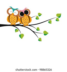 Abstract background with owls on tree branches