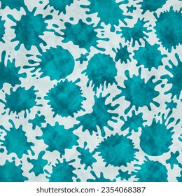 Abstrakter Hintergrund mit Farbspritzer und Aquarellstruktur. Nahtloses Muster mit blauen Aquarellfarbsplatten, Flecken und Tropfen, Vektorgrafik
