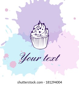 abstract background with paint stains and dessert, vector illustration