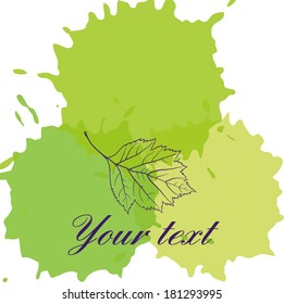 abstract background with paint stains and leaf, vector illustration