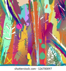 abstract background, with paint strokes, splashes and leaf