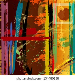abstract background with paint strokes, splashes and a square