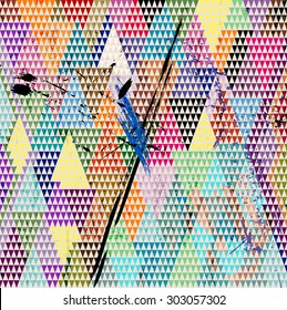 abstract background, with paint strokes, splashes and triangles