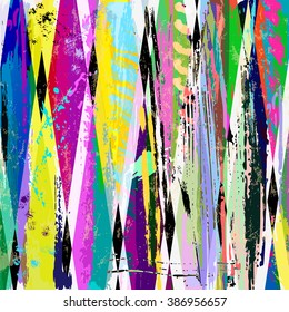 abstract background, with paint strokes, splashes and geometric lines, rhombus