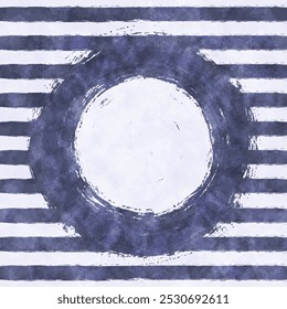 Abstract background with painted brush strokes and circle frame. Grunge banner with rough stripes and round border. Abstract paintbrush lines with watercolor texture, vector illustration