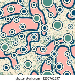 Abstract Background with Painted Round Shapes. Seamless pattern with Ink hand drawn Dots. Stylized animal skin texture.