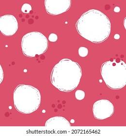Abstract Background with Painted Round Shapes. Seamless pattern with Ink hand drawn Dots. pink kids soft colored texture with circle. Hand drawn graphics. delicate cute minimalistic cartoon
