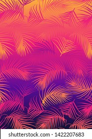 Abstract background with palm leaves in retro futuristic 80s style. Vector template for cards, posters, covers, etc. Synthwave, vaporwave, cyberpunk aesthetics.