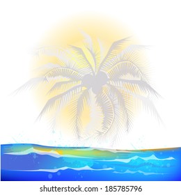 Abstract background with palm sun and sea. Vector 