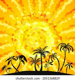 Abstract background of a palm tree at sunset. Vector illustration
