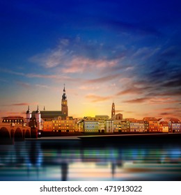 abstract background with panorama of Heidelberg and golden sunset