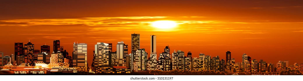 abstract background with panorama of vancouver and red sunset