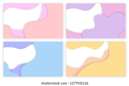 Abstract background with paper cut color patterns. 3D backdrop with purple, yellow waves. Minimalist banner with flat relief, geometric poster vector