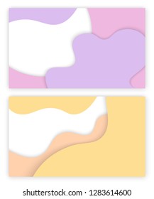 Abstract background with paper cut color patterns. 3D backdrop with purple, yellow waves. Minimalist banner with flat relief, geometric poster vector