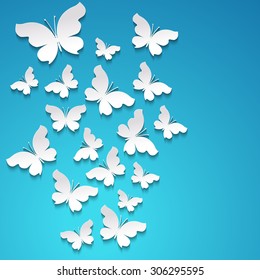 Abstract background of paper cut flying butterflies on a blue. Vector illustration EPS 10