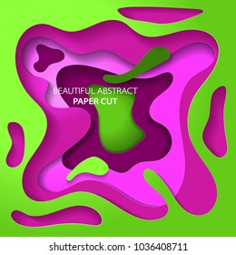Abstract background with paper cut shapes. Vector design layout for banners, greetings, business presentations, flyers, posters and invitations. 3D Colorful carving art - green and violet