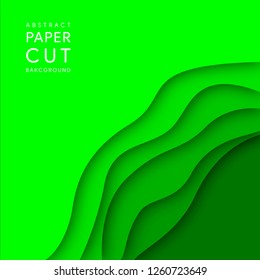 Abstract background with paper cut shapes. Vector illustration in green colors suitable for flyers, posters and invitations.