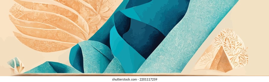 abstract background with paper cut shapes, blue
