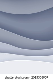 Abstract background in paper cut style. 3d wallpaper with cut out deep waves modern cover. Grey color layers with smooth shadow papercut art. Vector card illustration, origami geometric shapes