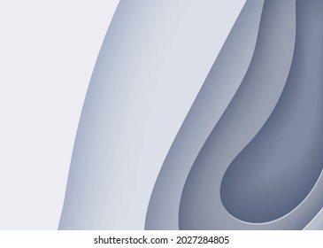 Abstract background in paper cut style. 3d wallpaper with cut out deep waves modern cover. Grey color layers with smooth shadow papercut art. Vector card illustration, origami geometric shapes.