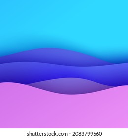 Abstrakter Hintergrund im Papierschnitt-Stil. 3D-rosa violettes Farbverlauf-Wellen mit glattem Schatten. Vektorgrafik mit blauem Hintergrund. flüssige Paperschnitt-Formen mit quadratischer Zusammensetzung