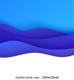 Abstract background in paper cut style. 3d purple gradient colors waves and white wave with smooth shadow. Vector card illustration with blue backdrop. Squared composition liquid papercut shapes