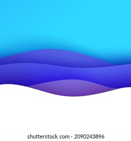 Abstract background in paper cut style. 3d purple gradient colors waves and white wave with smooth shadow. Vector card illustration with blue backdrop. Squared composition liquid papercut shapes