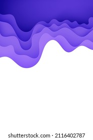 Abstract background in paper cut style. 3d white and purple colors waves with smooth shadow. Vector illustration with layered curved line shape. Rectangular composition of liquid layers in papercut