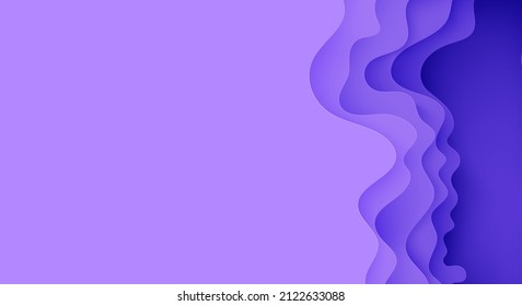 Abstract background in paper cut style. 3d violet and purple colors waves with smooth shadow. Vector illustration with layered curved line shape. Rectangular composition of liquid layers in papercut