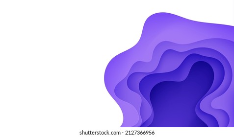 Abstract background in paper cut style. 3d white and purple colors waves with smooth shadow. Vector illustration with layered curved line shape. Rectangular composition of liquid layers in papercut