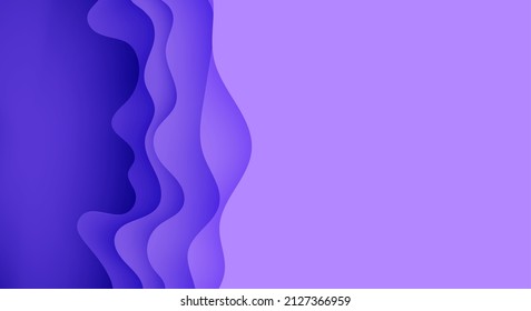 Abstract background in paper cut style. 3d violet and purple colors waves with smooth shadow. Vector illustration with layered curved line shape. Rectangular composition of liquid layers in papercut