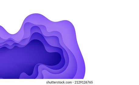 Abstract background in paper cut style. 3d white and purple colors waves with smooth shadow. Vector illustration with layered curved line shape. Rectangular composition of liquid layers in papercut