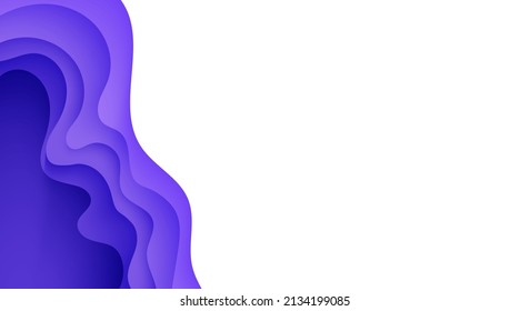 Abstract background in paper cut style. 3d white and purple colors waves with smooth shadow. Vector illustration with layered curved line shape. Rectangular composition of liquid layers in papercut