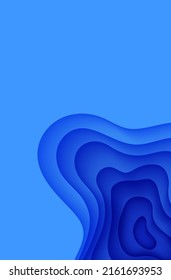 Resumen del fondo en el estilo de corte de papel. Papel tapizado en 3d con ondas profundas y cubierta moderna. Capas de color azul con una sombra suave en el papel. Ilustración de tarjeta vectorial, formas geométricas de origami.