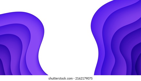 Abstract background in paper cut style. 3d white and purple colors waves with smooth shadow. Vector illustration with layered curved line shape. Rectangular composition of liquid layers in papercut