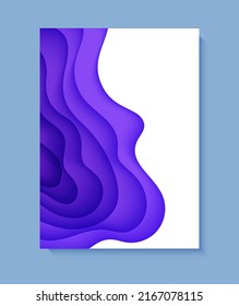 Abstract background in paper cut style. 3d white and purple colors waves with smooth shadow. Vector illustration with layered curved line shape. Rectangular composition of liquid layers in papercut