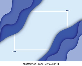 Abstrakter Hintergrund Papierschnitt-Stil in blauem Farbton mit weißem Rahmen in der Mitte.