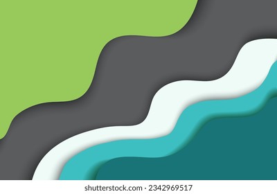 abstract background in paper cut style with green, gray and white colors for web design
